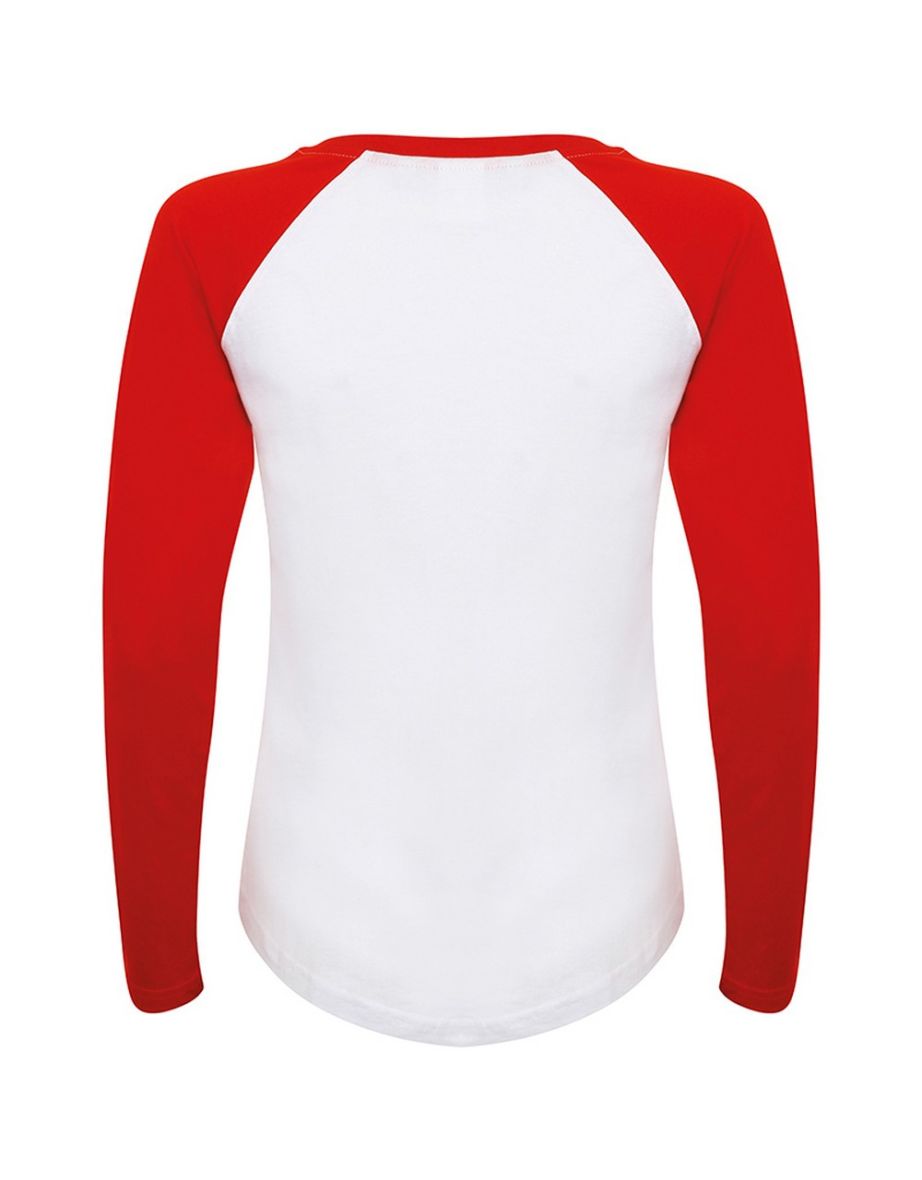 Skinnifit Womens/Ladies Long Sleeve Baseball T-Shirt - White/Red - 1