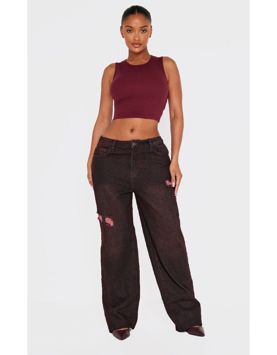 Shape Burgundy Washed Denim Wide Leg Jeans