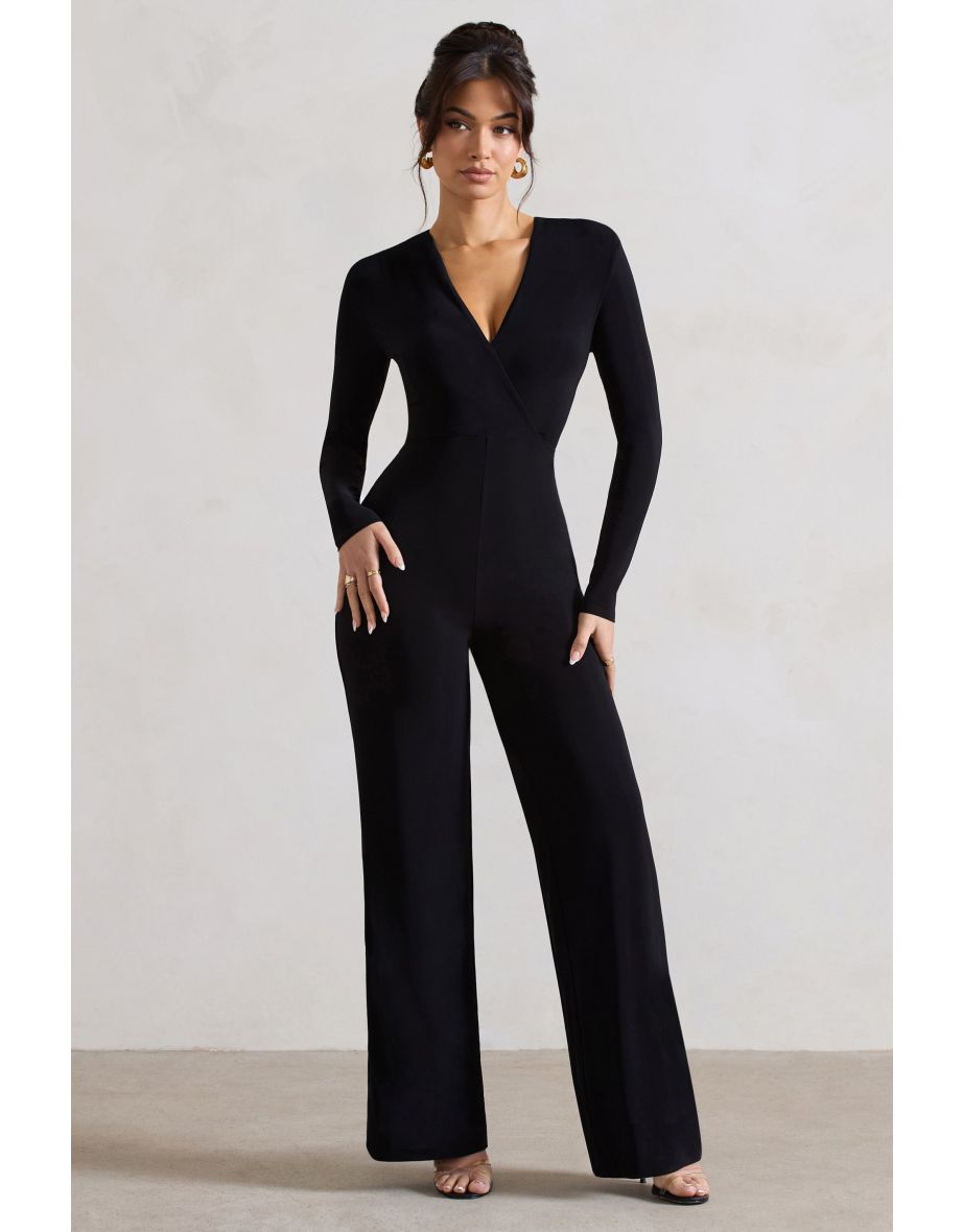 Black plunge neck jumpsuit clearance