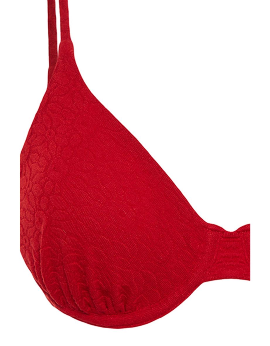 Red Balconette Textured Bikini Top - 6