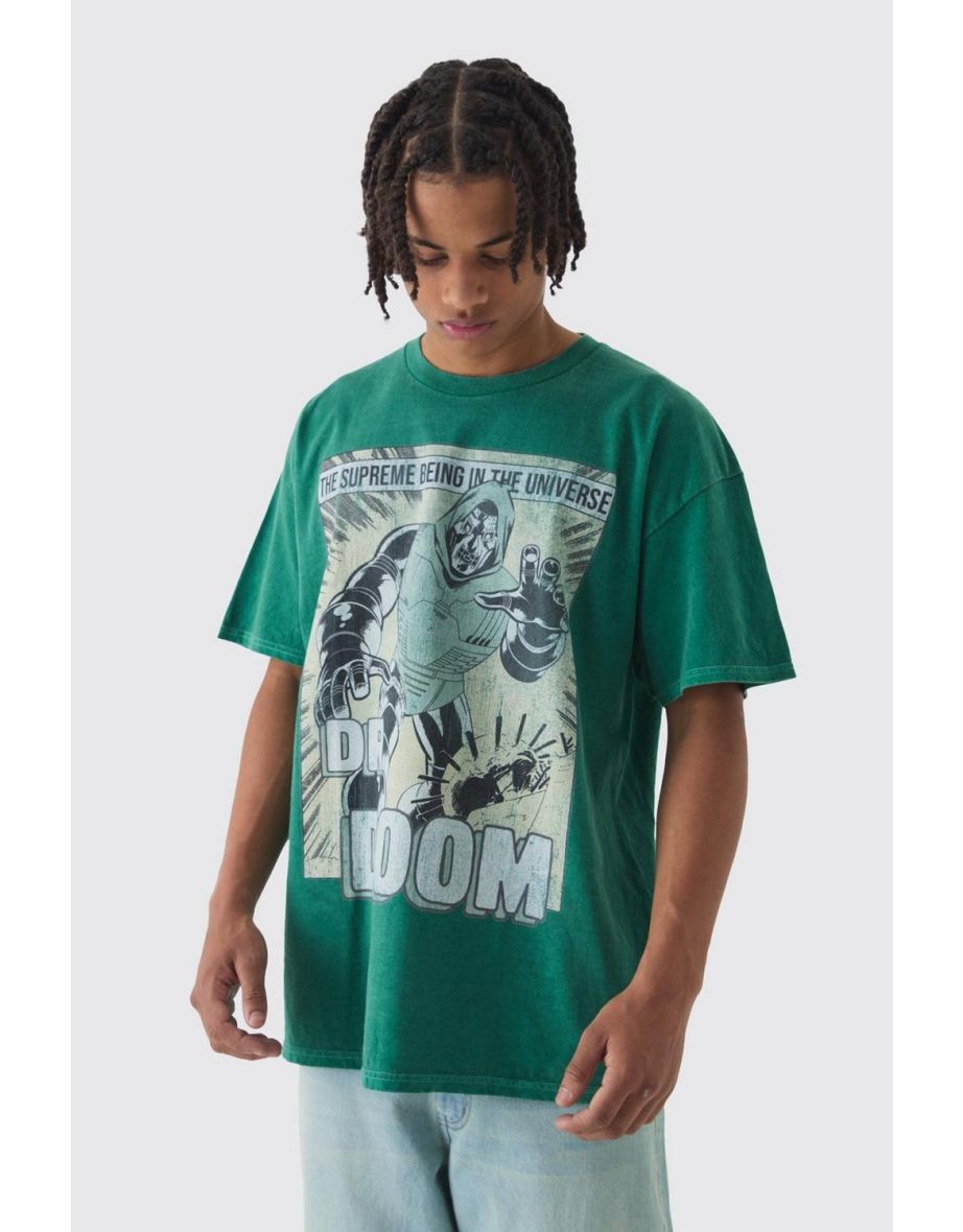 Shop Oversized Marvel Dr Doom Comic Wash License Print T Shirt green Online in Qatar VogaCloset