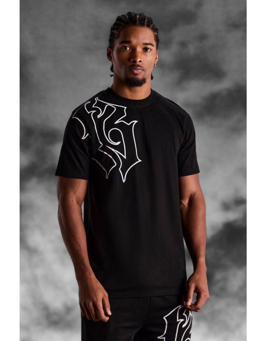 Slim Fit Gothic B Print T-shirt - black