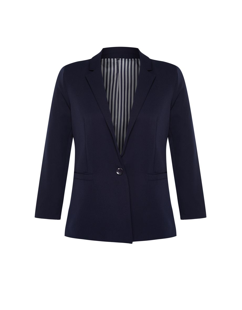 Navy Blue Stripe Lining Detailed Woven Jacket - 6