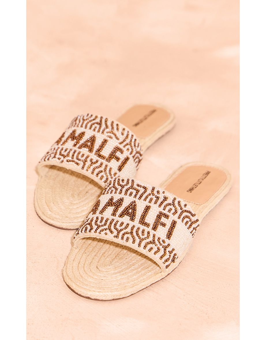 Gold Beaded Round Toe "Amalfi" Sequin Sandals - 3