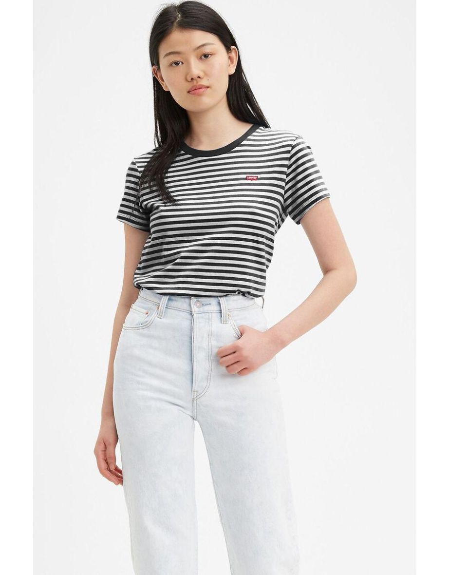Striped Cotton T-Shirt with Chest Logo