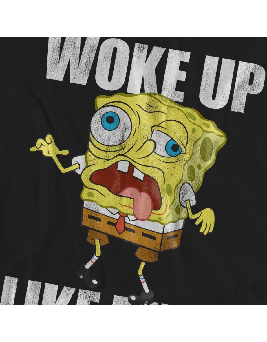 SpongeBob SquarePants Unisex Adult Woke Up Like This Meme T-Shirt - Black - 3