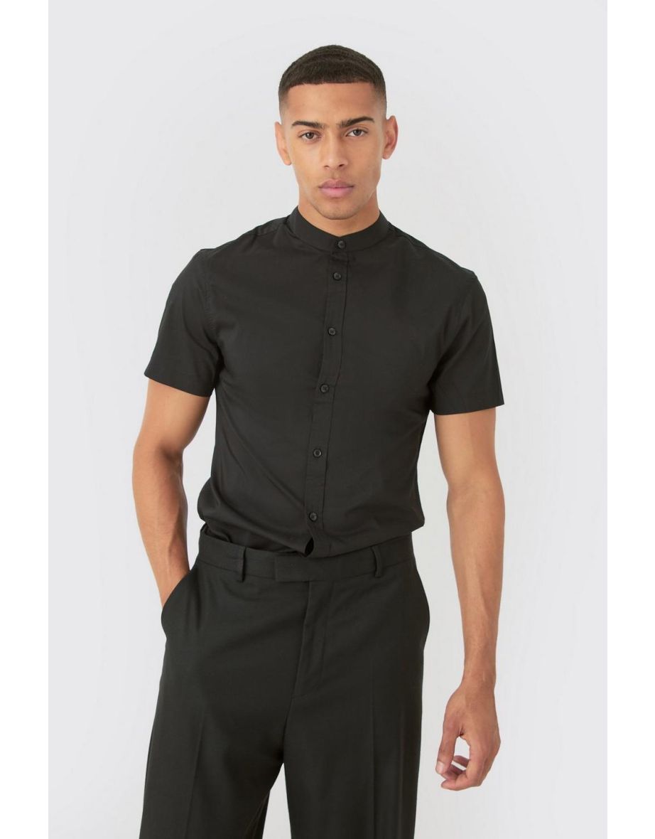 Grandad collar shirt short sleeve hotsell