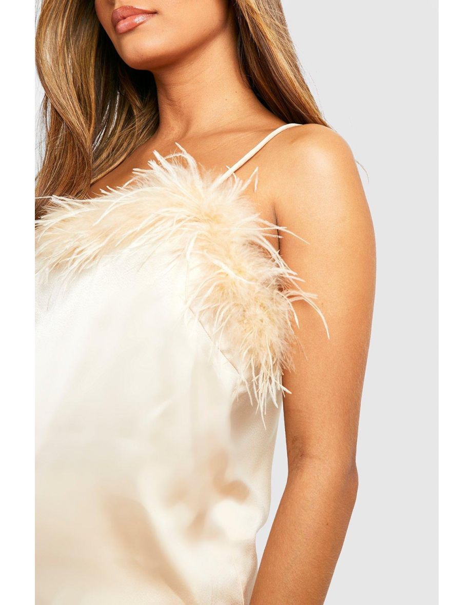 Wispy Feather Satin Cami Top - champagne - 3