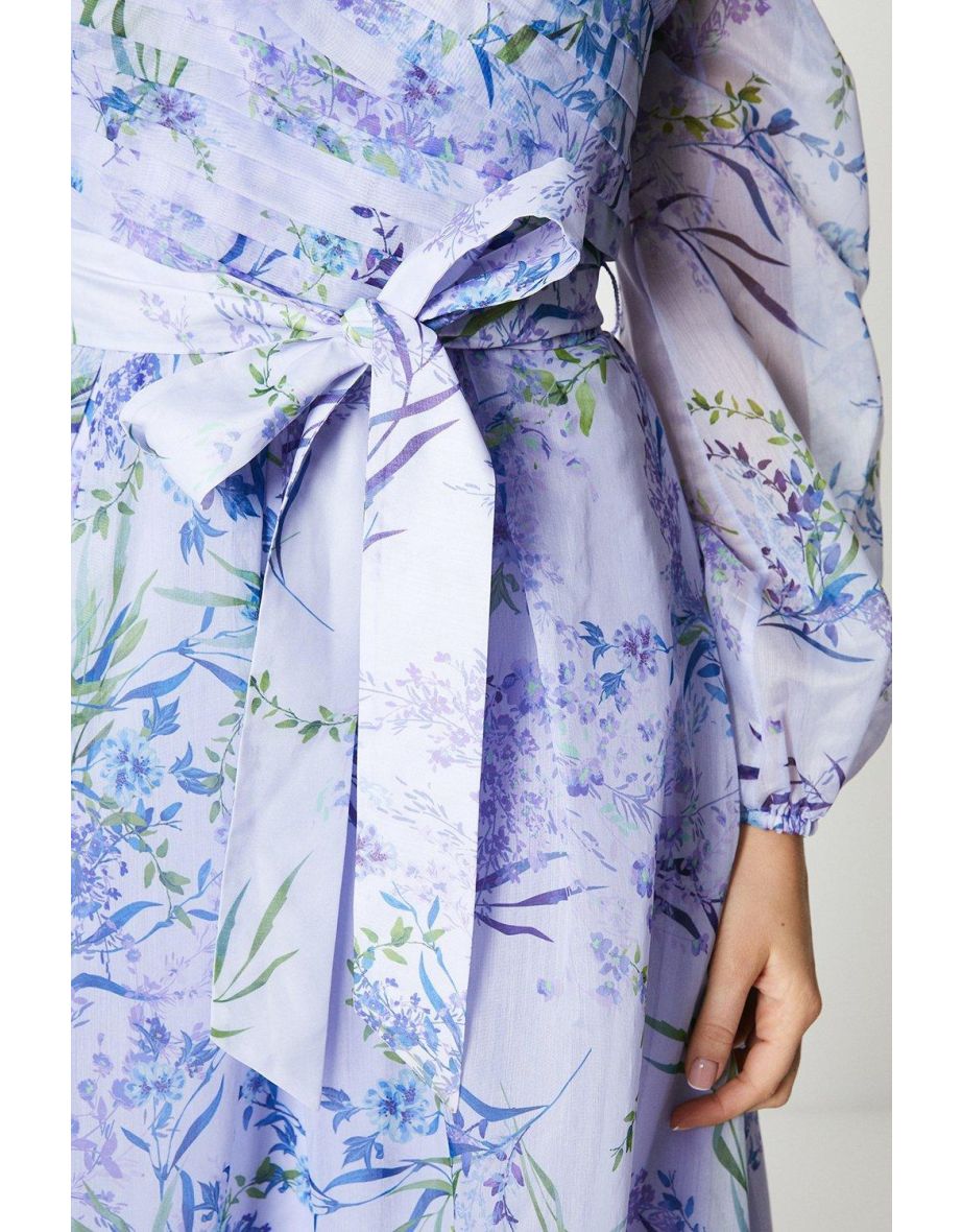 Floral Off-Shoulder A-Line Midi Skater Dress with Long Sleeve - 3