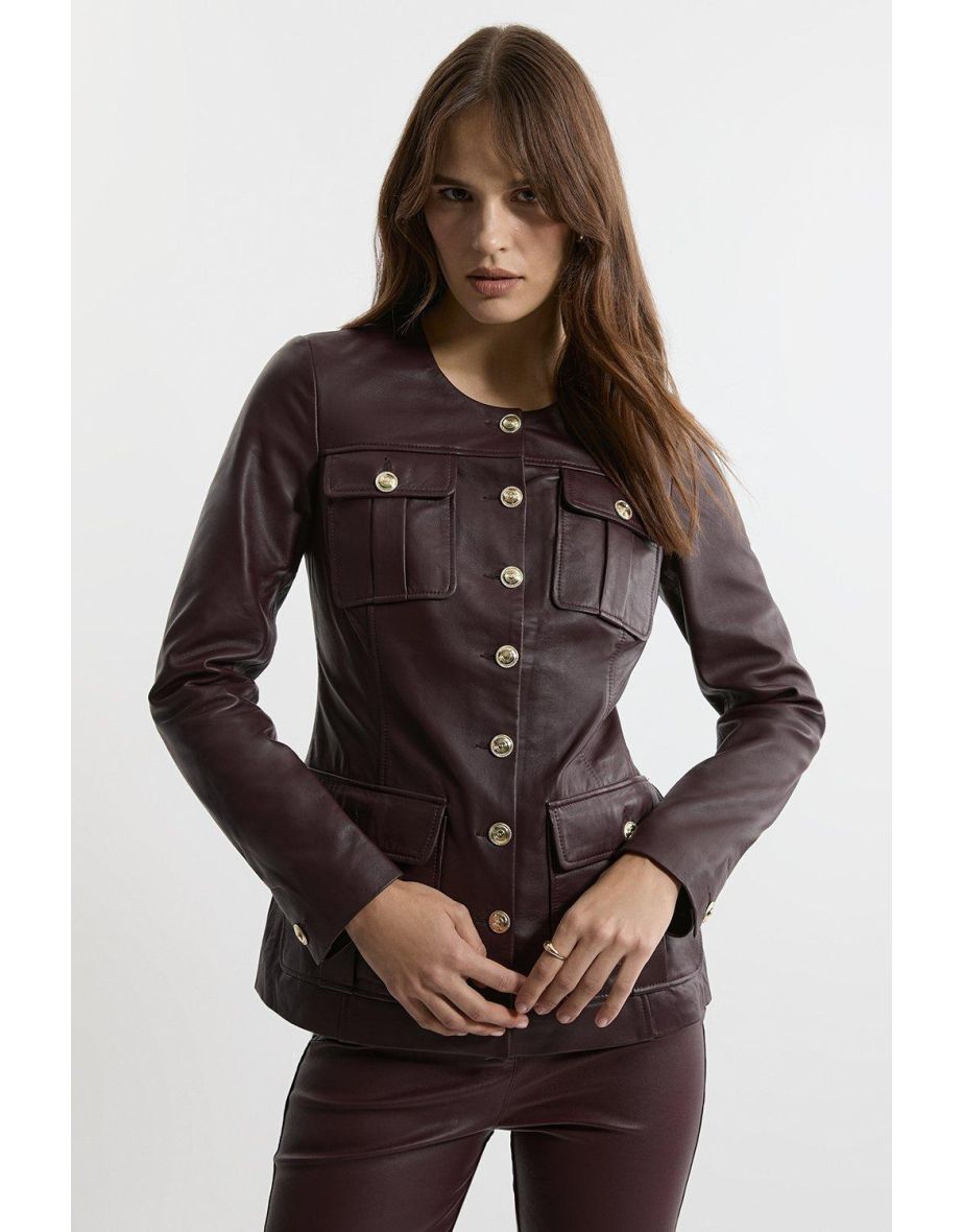 Collarless military jacket store