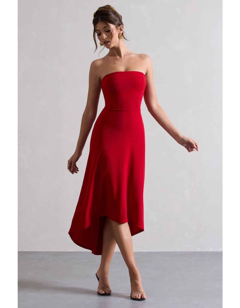 Ariela | Red Bandeau High-Low Dress