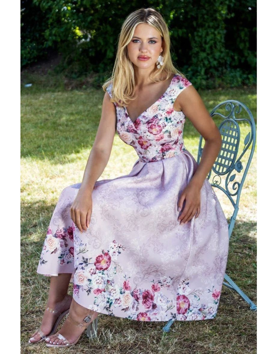 Goddiva Sweetheart Floral Midi Dress