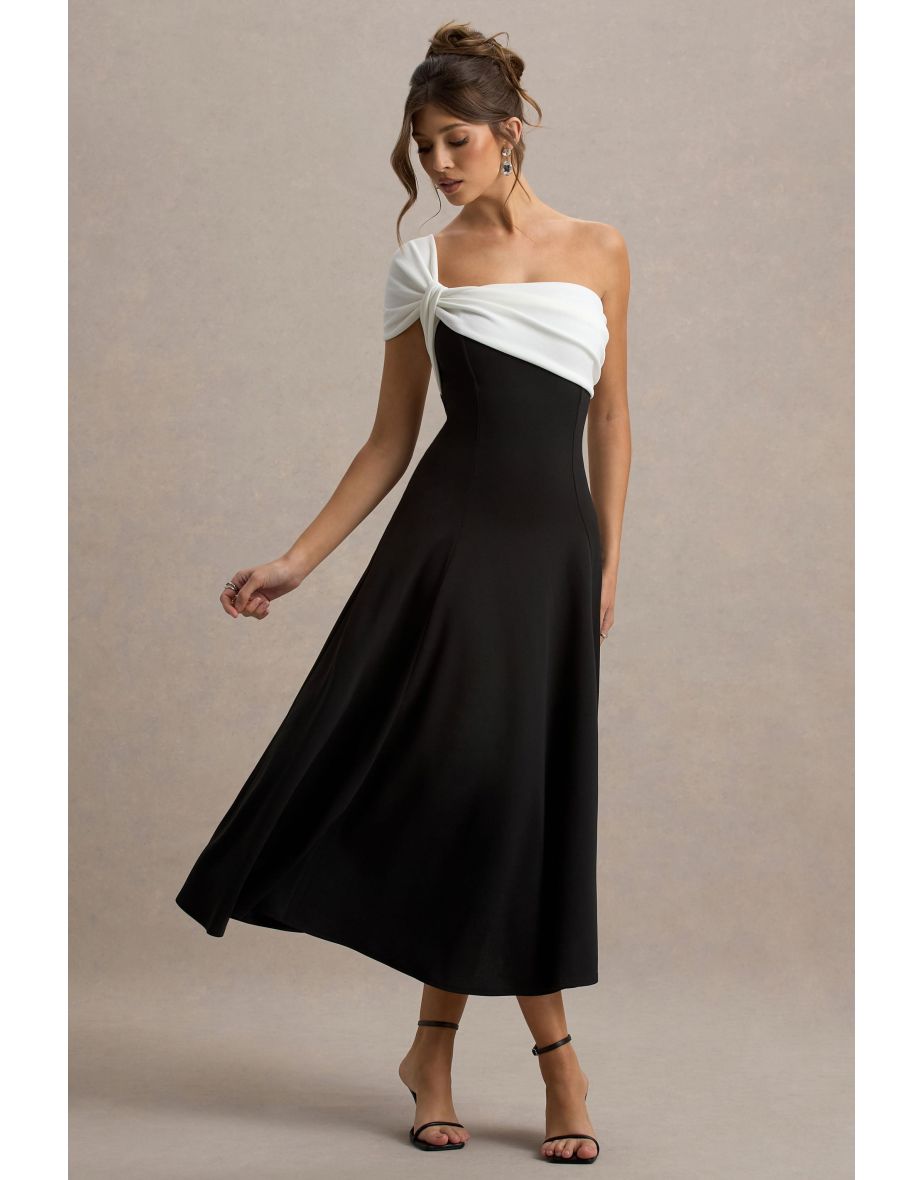 Malta | Black & White One-Shoulder Midi Dress