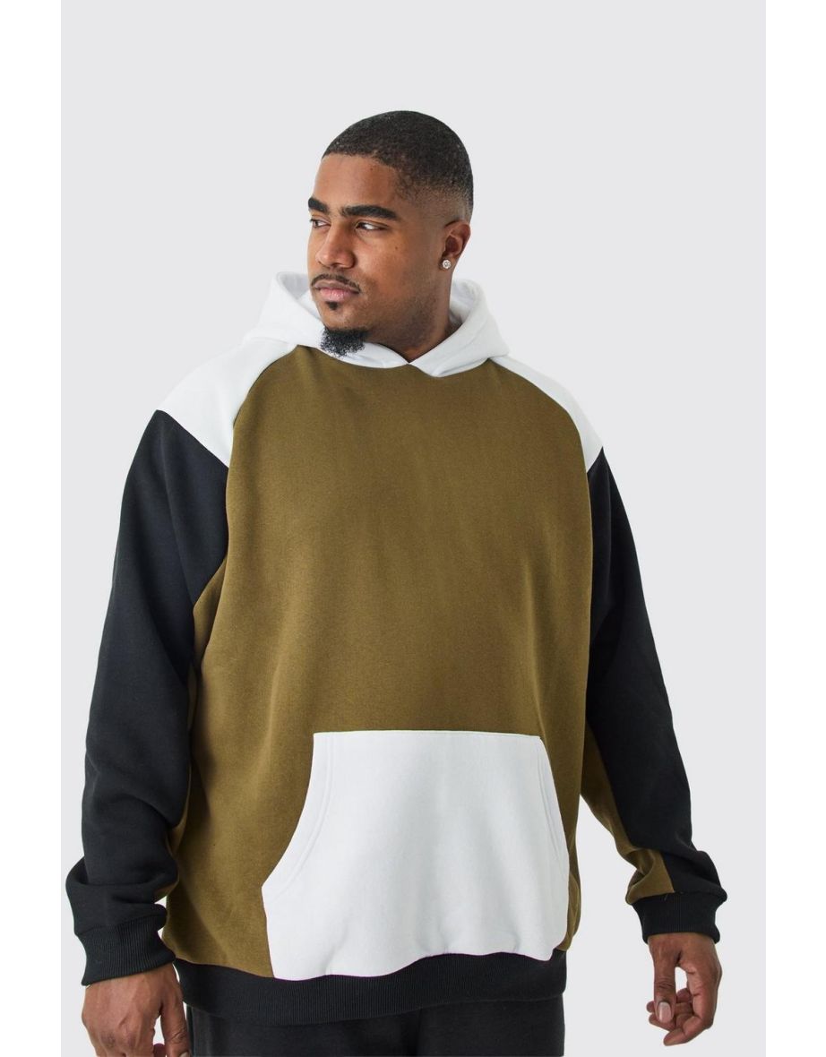 Plus Raglan Colour Block Hoodie In Olive - olive - 2