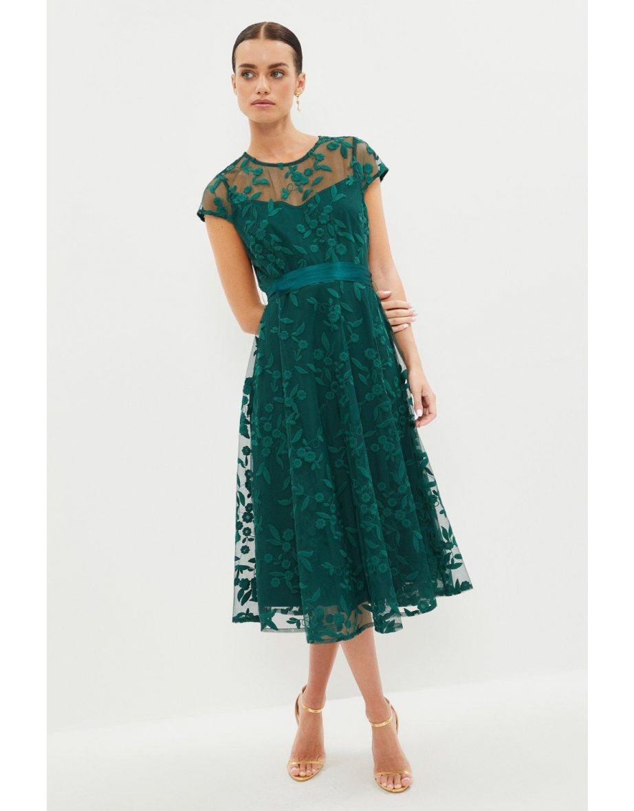 Petite All Over Embroidered Midi Dress