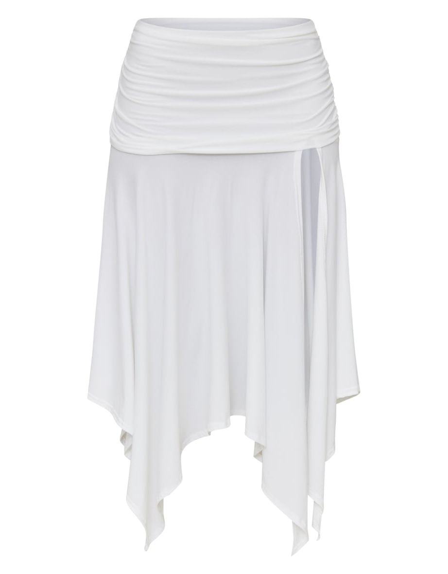 White Soft Touch Ruched Asymetric Midi Skirt - 4