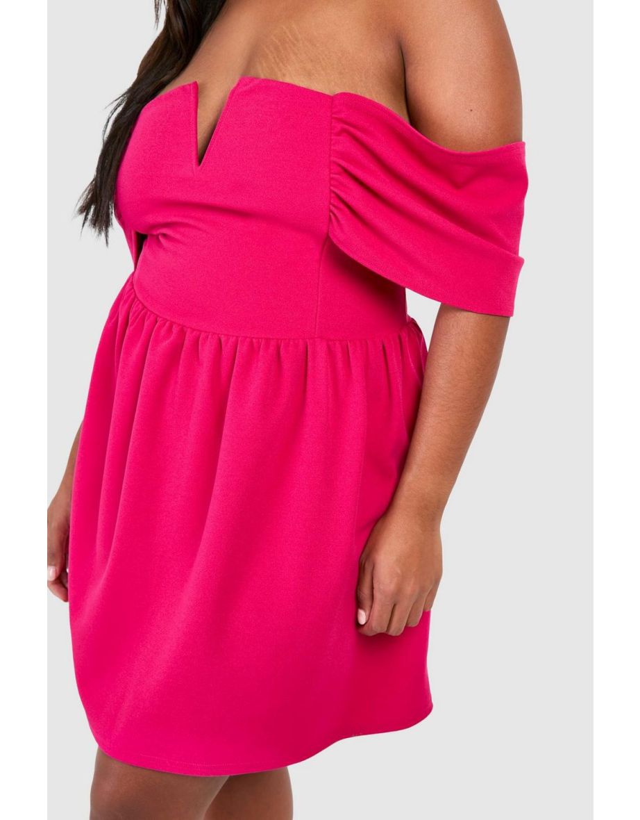 Plus Bardot Drop Shoulder Skater Dress - hot pink - 3