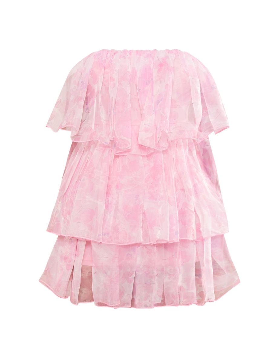Petite Baby Pink Bandeau Mesh Printed Ruffle Mini Dress - 4