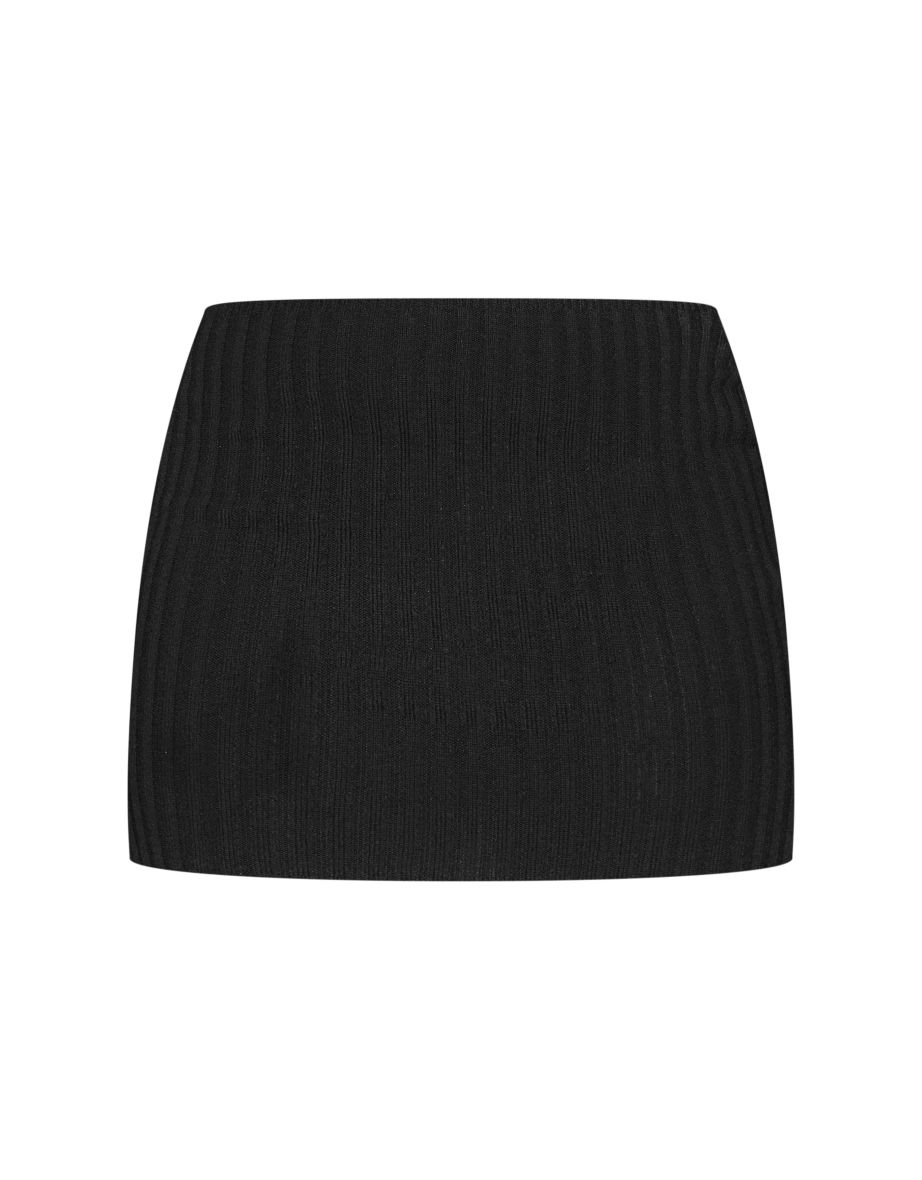 Black Soft Rib Knit Mini Skirt - 5