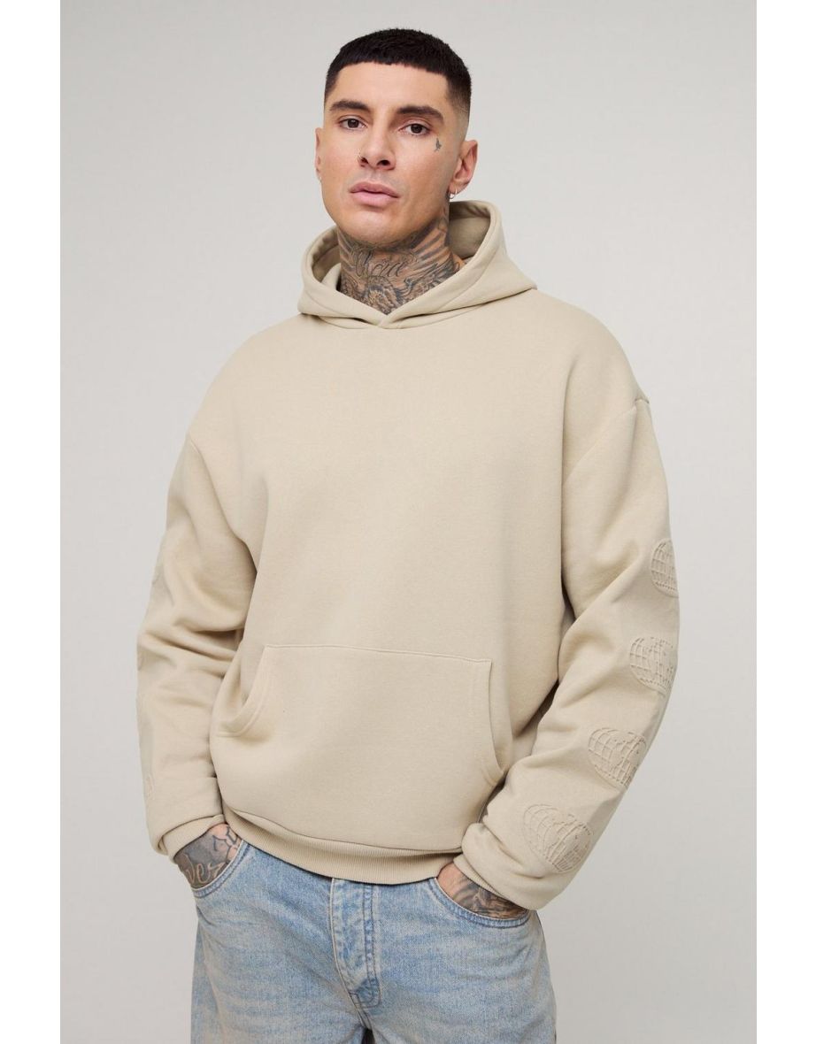 Tall Oversized Boxy  WRLDWD Embossed Sleeve Hoodie