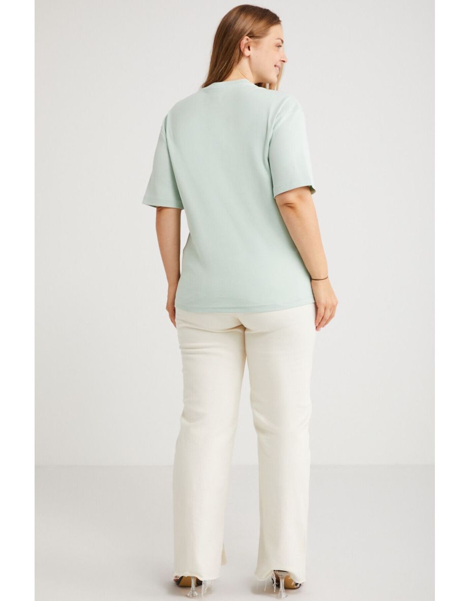 Vivian Women's 100% Organic Cotton Oversize Fit Crew Neck Light Green Plus Size T-shirt - 5