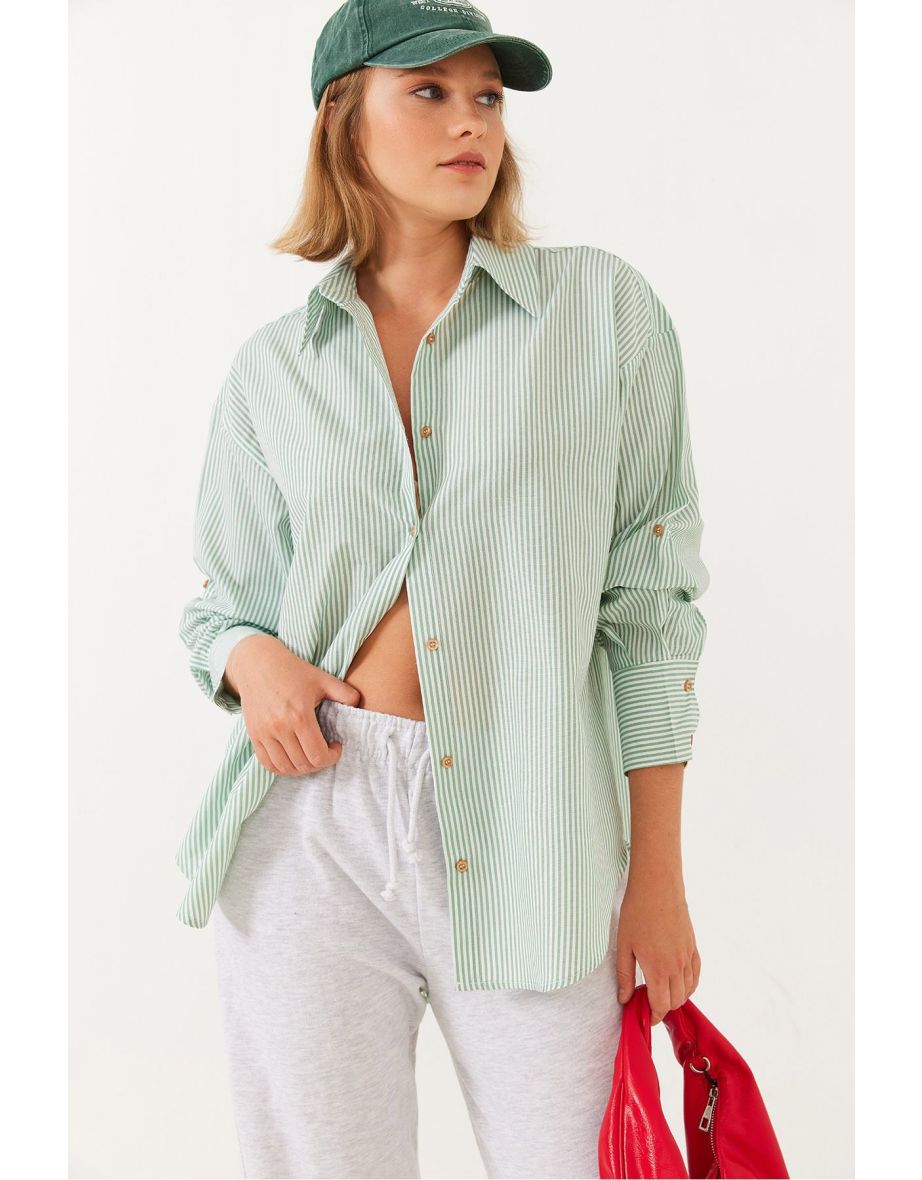 Women's Metallic Thread Striped Shirt