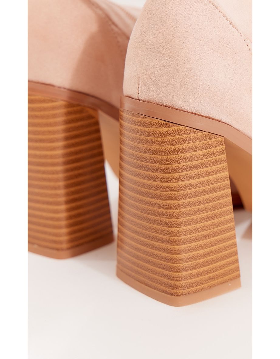 Wide Fit Faux Suede Block Heeled Sock Ankle Boots - 3