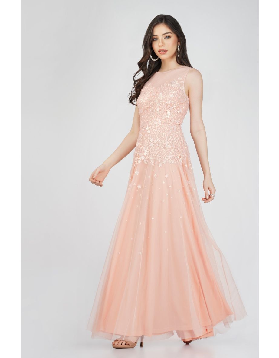 Embellished blush maxi dress best sale