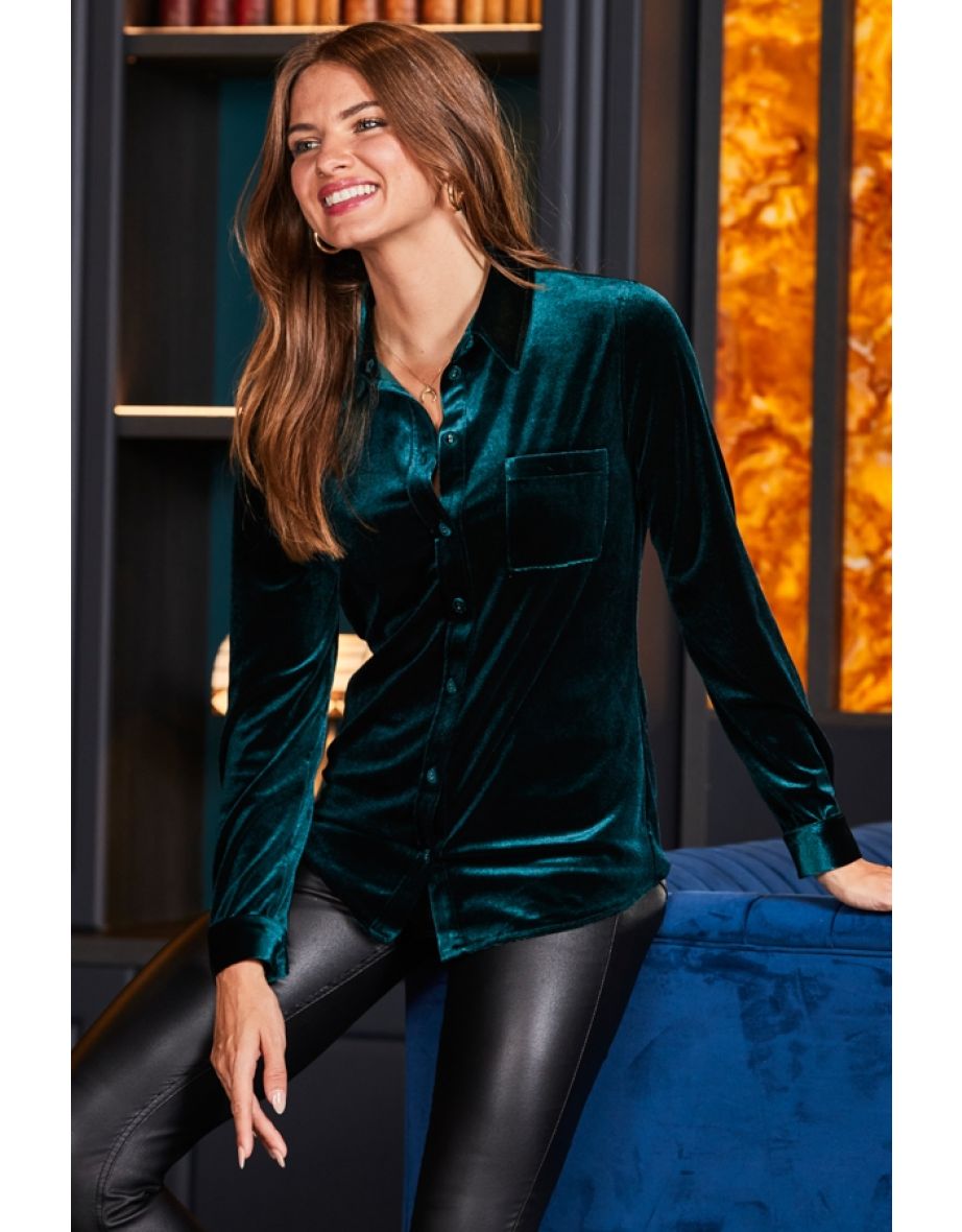 Emerald Green Velvet Shirt
