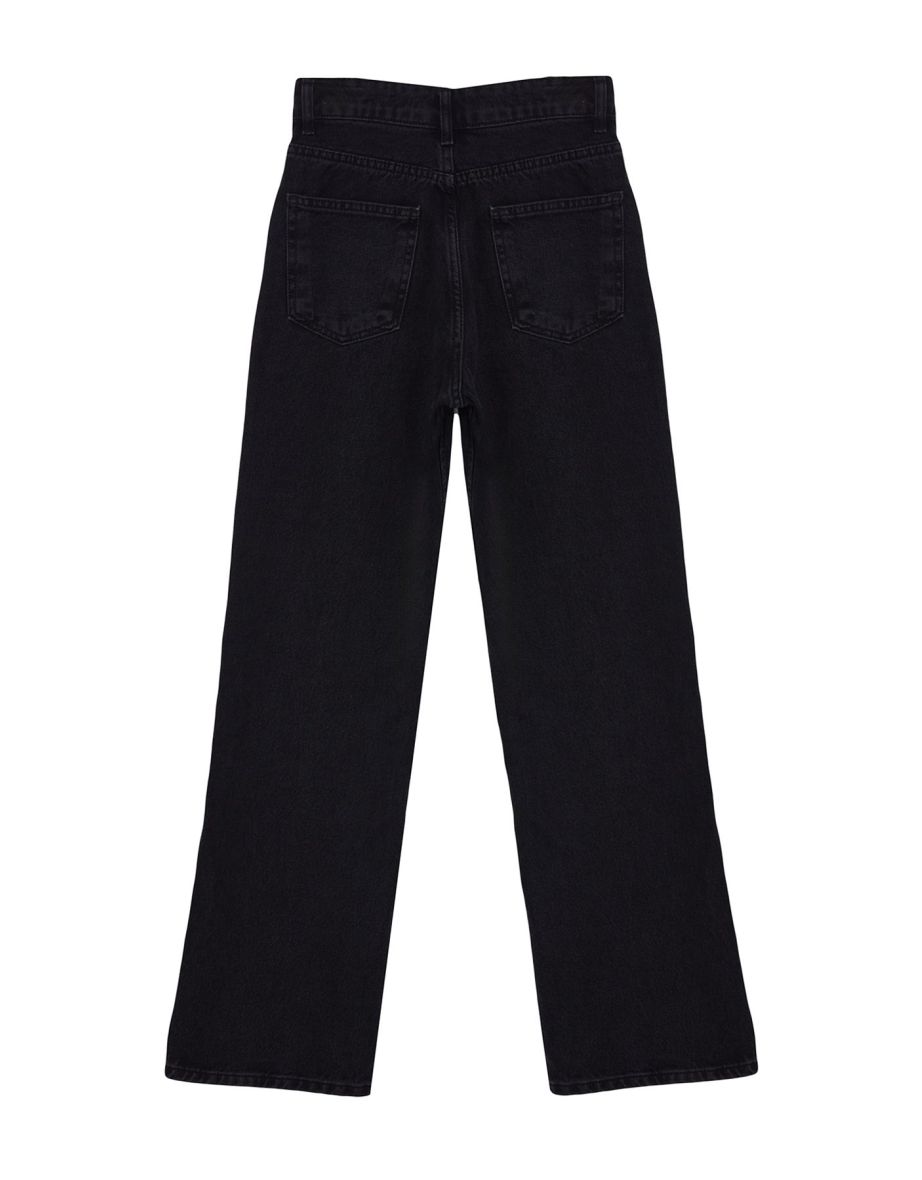 Black Troc Detailed High Waist Wide Leg Jeans - 6