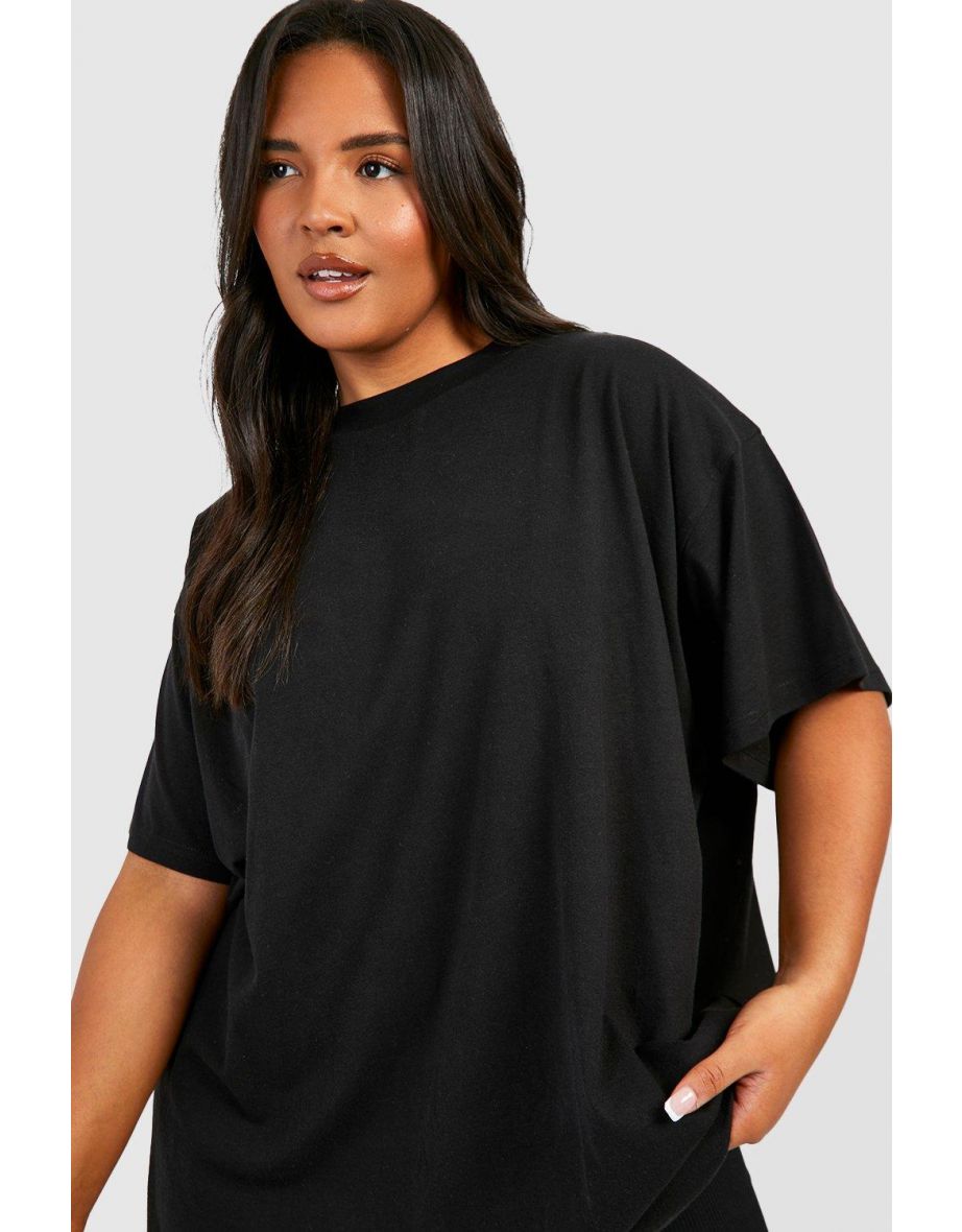 Plus Super Oversized Crew Neck Basic Cotton T-shirt - black - 3