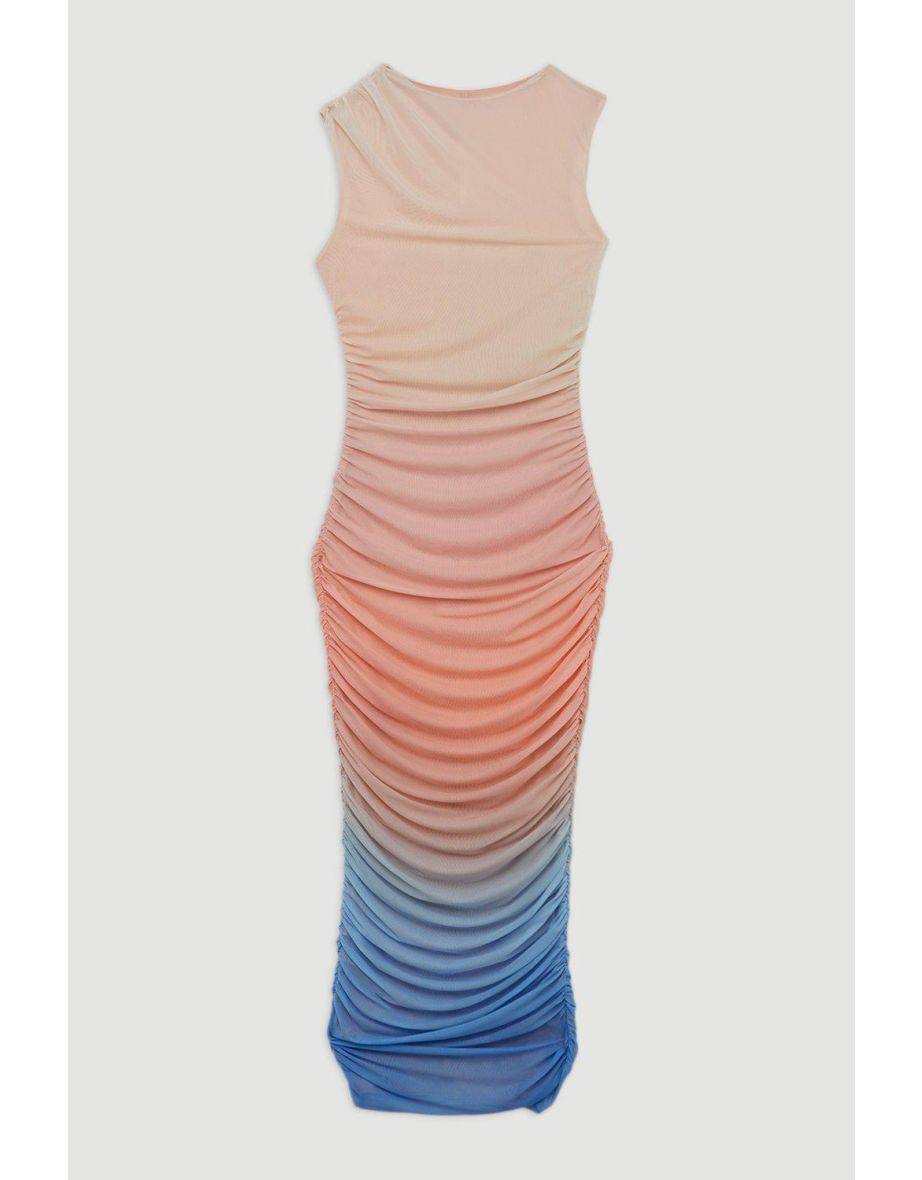Sunset Ombre Mesh Ruched Jersey Maxi Dress - 3