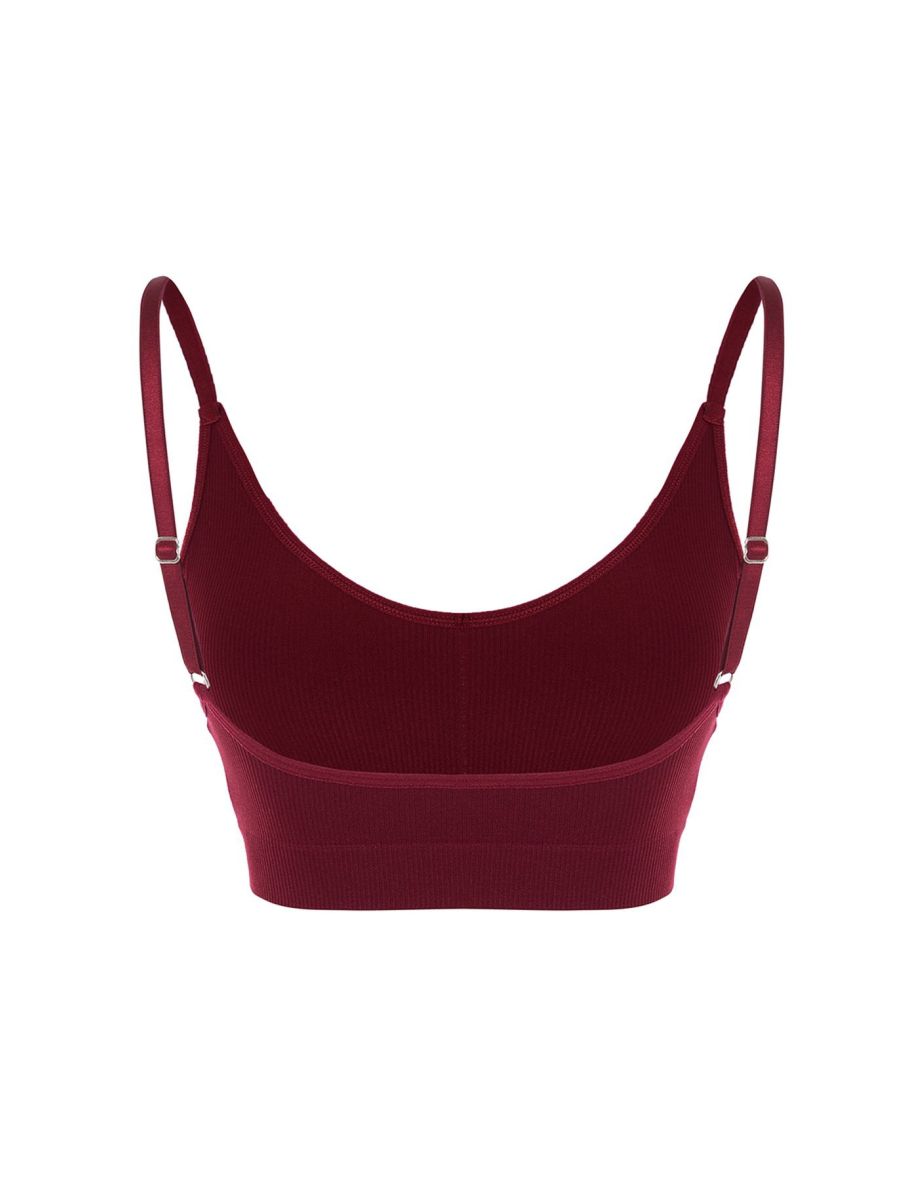 Burgundy Seamless Rope Strapless Bralette Knitted Bra - 5