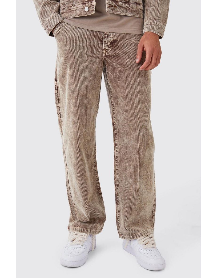 Baggy Rigid Acid Wash Cord Trousers In Chocolate - chocolate