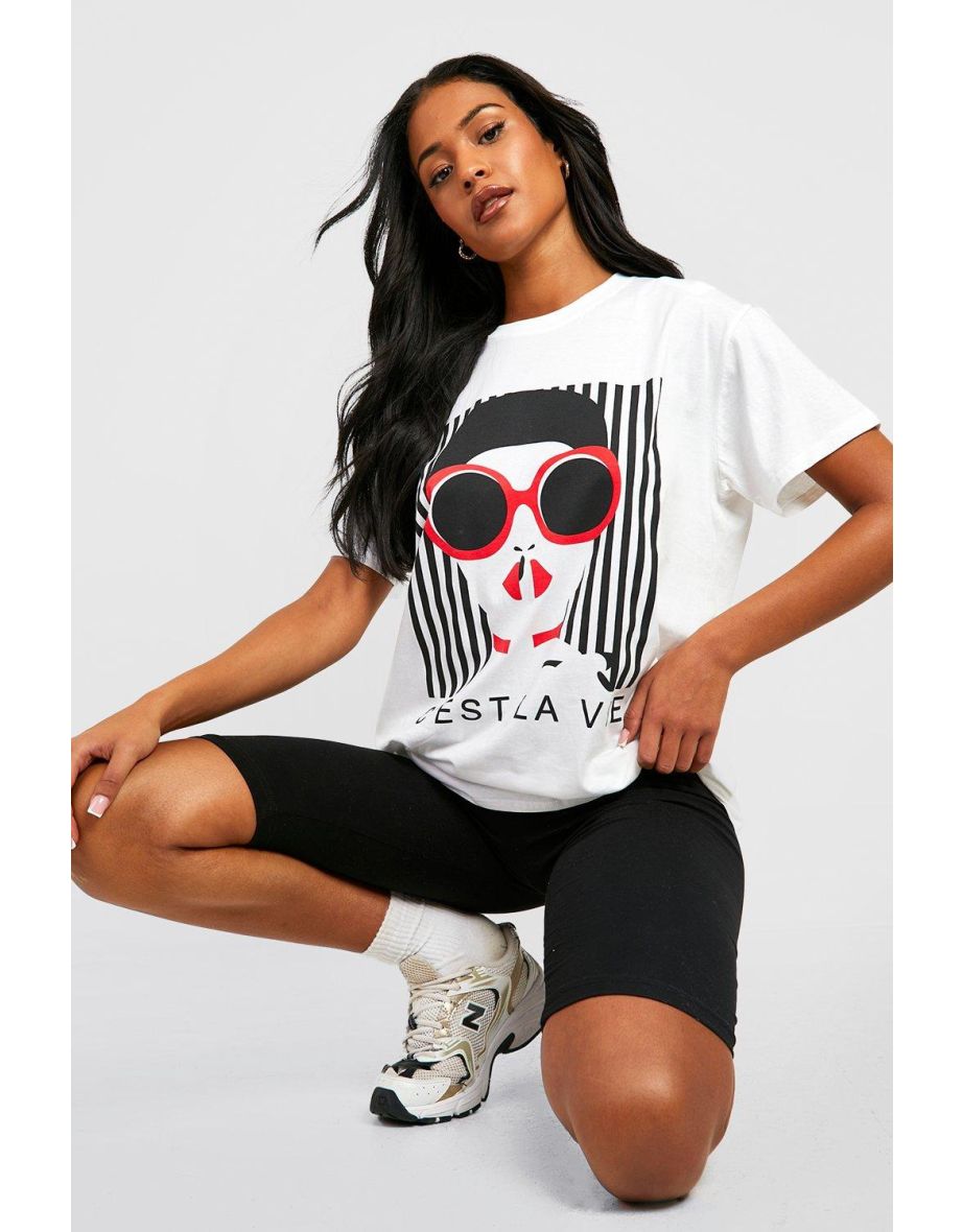 Tall French Slogan Face Print T-Shirt - white