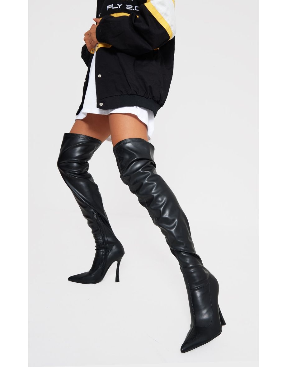 Black leather over hotsell the knee heeled boots