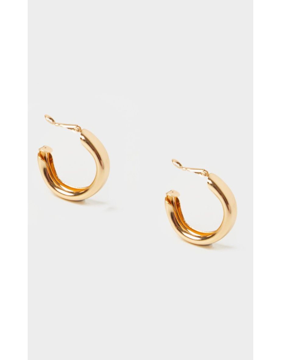 Gold Small Chunky Tubular Hoop Earrings - 2