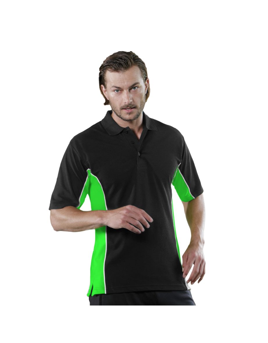 Gamegear® Mens Track Pique Short Sleeve Polo Shirt Top - Black/Lime/White - 2