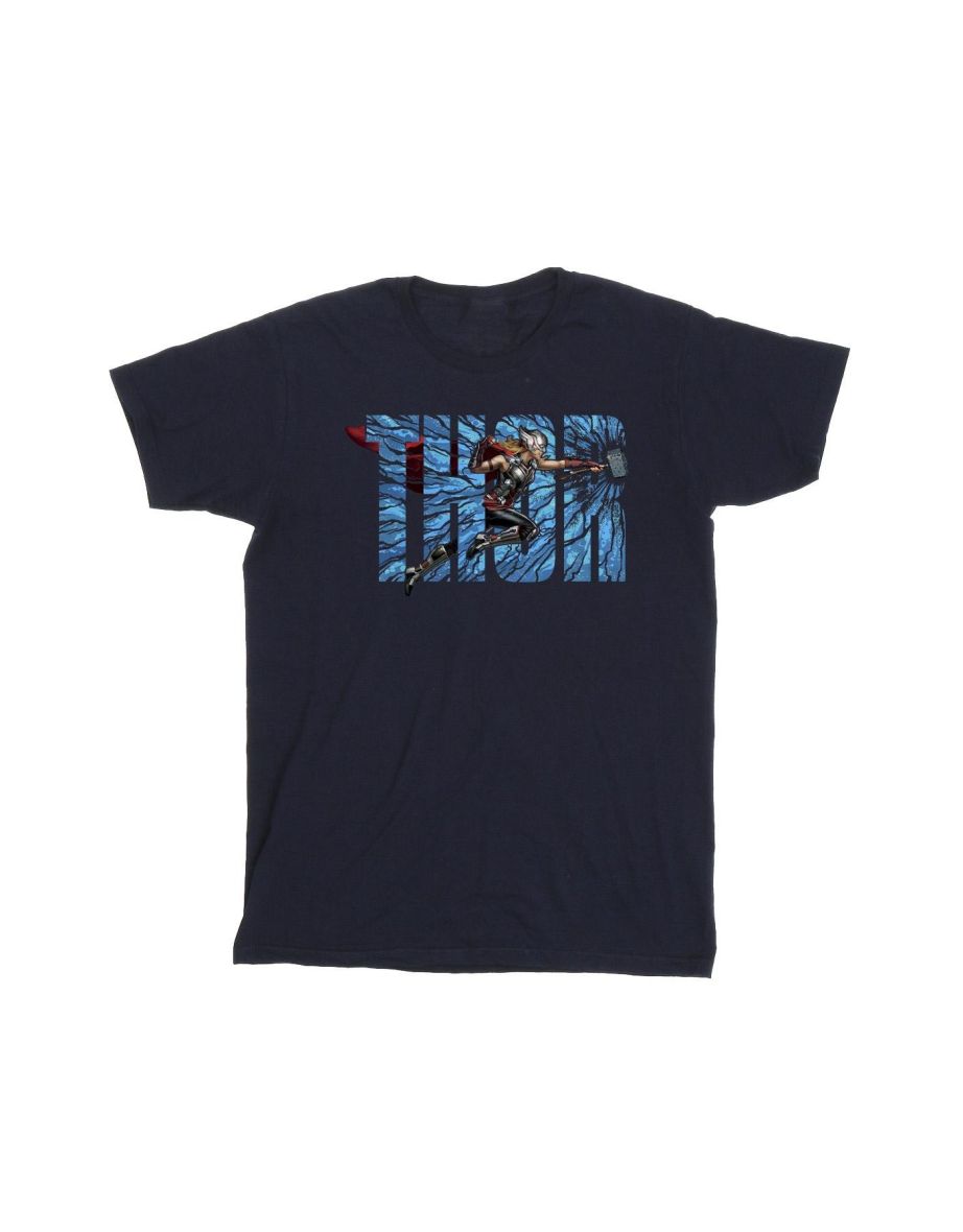 Marvel Girls Thor Love And Thunder Smash Cotton T-Shirt - Navy Blue - 1