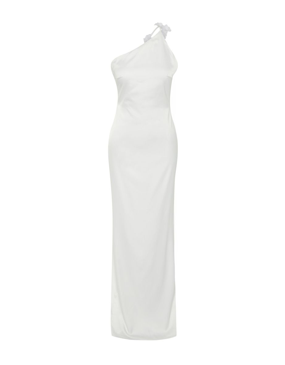 White Satin Rose Detailed Wedding/Engagement Long Evening Evening Dress - 9