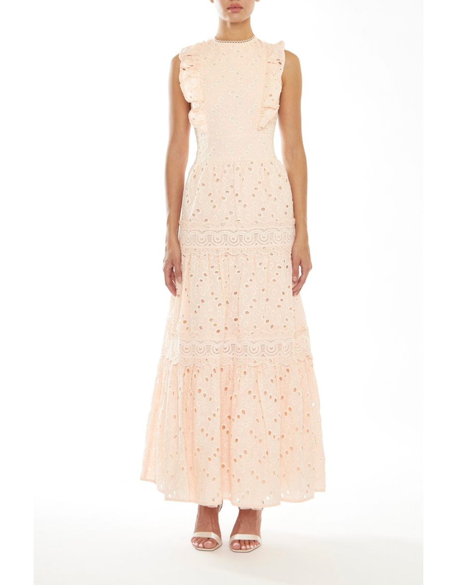 Maeve Blush-Cream Broderie Triple Tie-Back Midi Dress