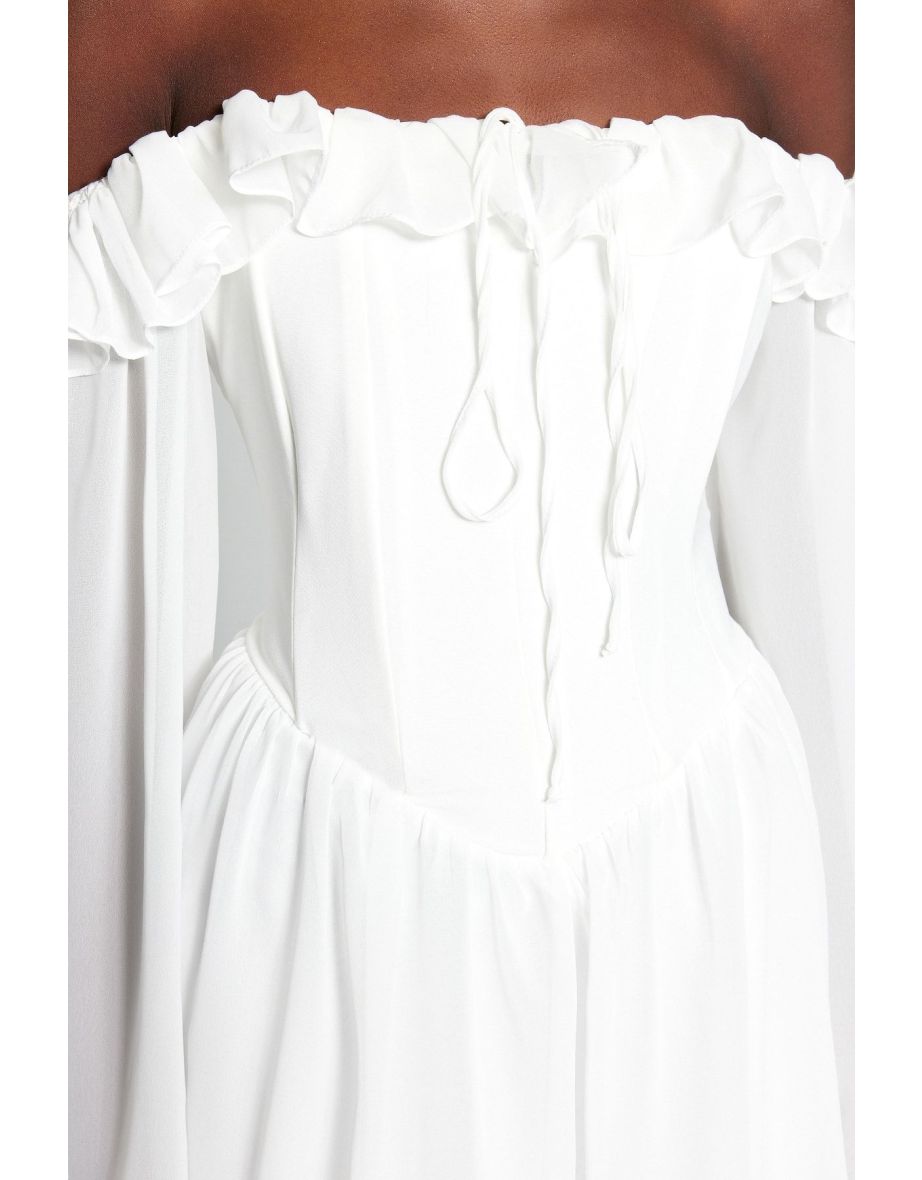 Off-Shoulder Column Mini Bridal Dress with Long Sleeves - 8