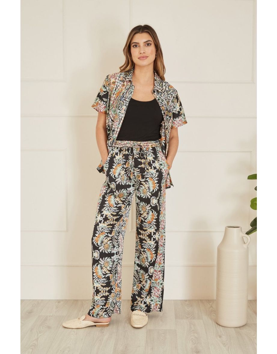 Yumi Black Paisley Print Relaxed Fit Trousers