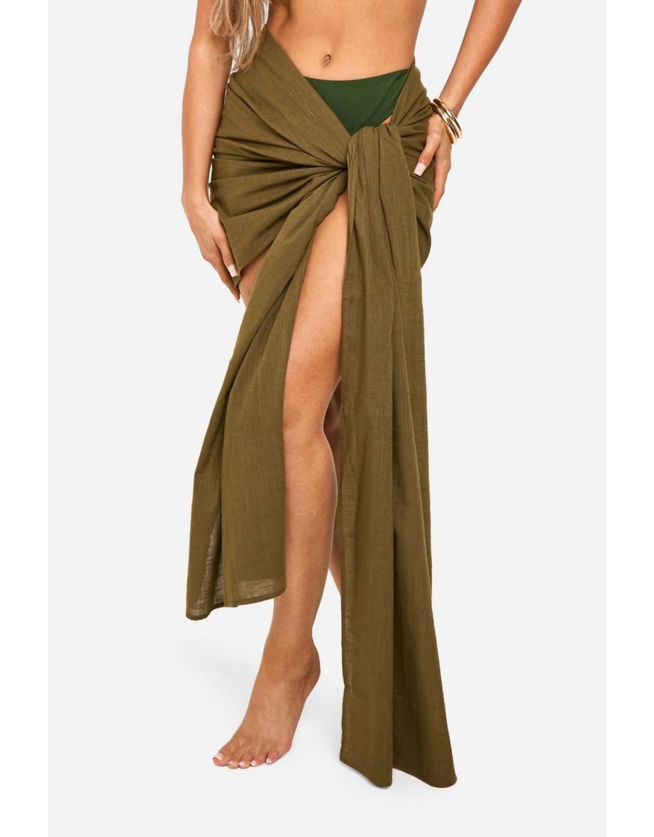 Linen Beach Sarong - olive - 3