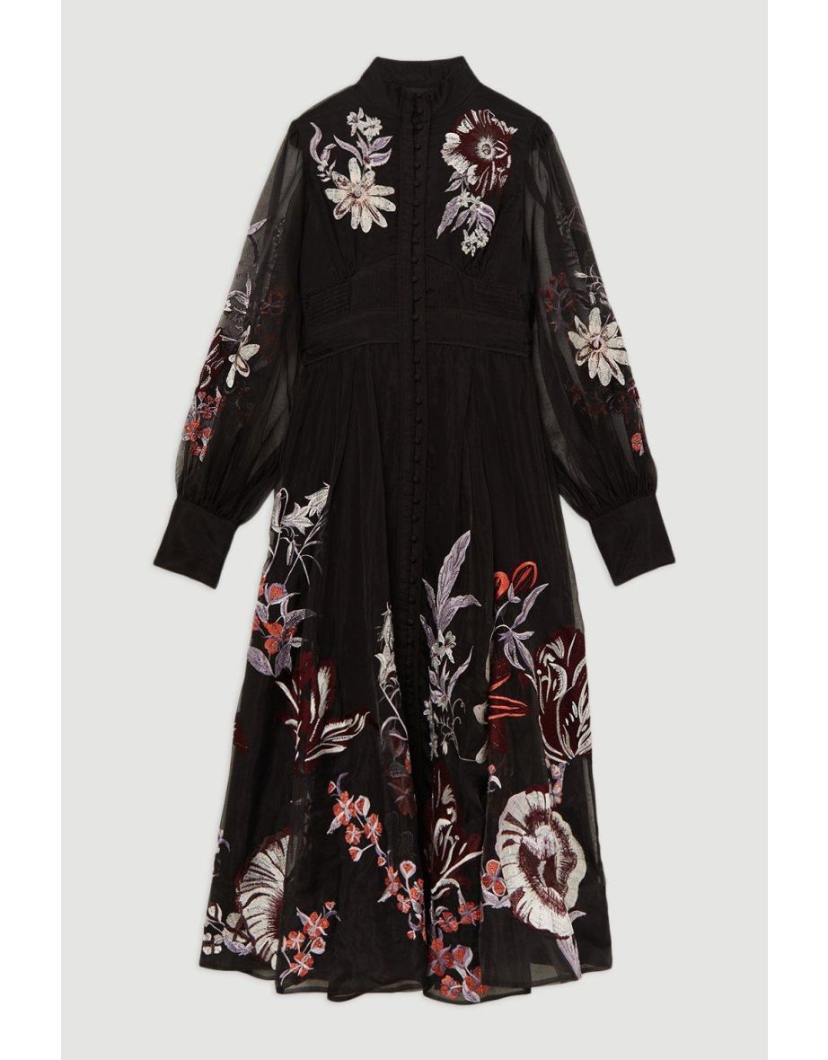 Premium Embroidered Beaded Organdie Woven Midaxi Dress - 3