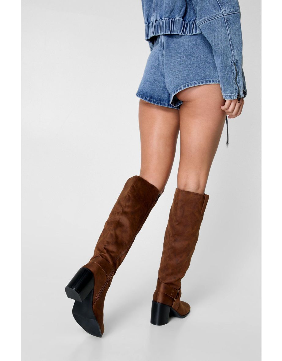 Faux Leather Heeled Biker Boot - 3