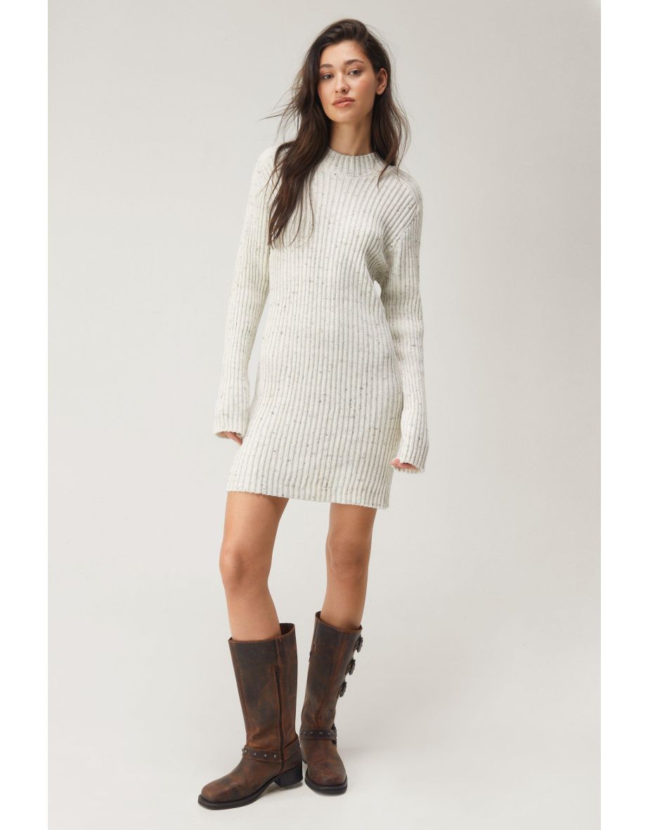 Ribbed Funnel Neck Mini Dress