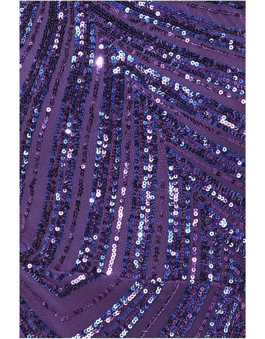 Goddiva One Shoulder Sequin Maxi Dress - Purple - 3