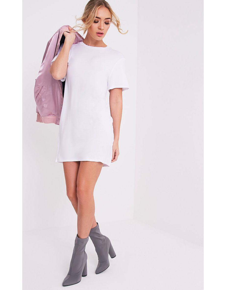 Basic White Short Sleeve T-Shirt Dress - 4
