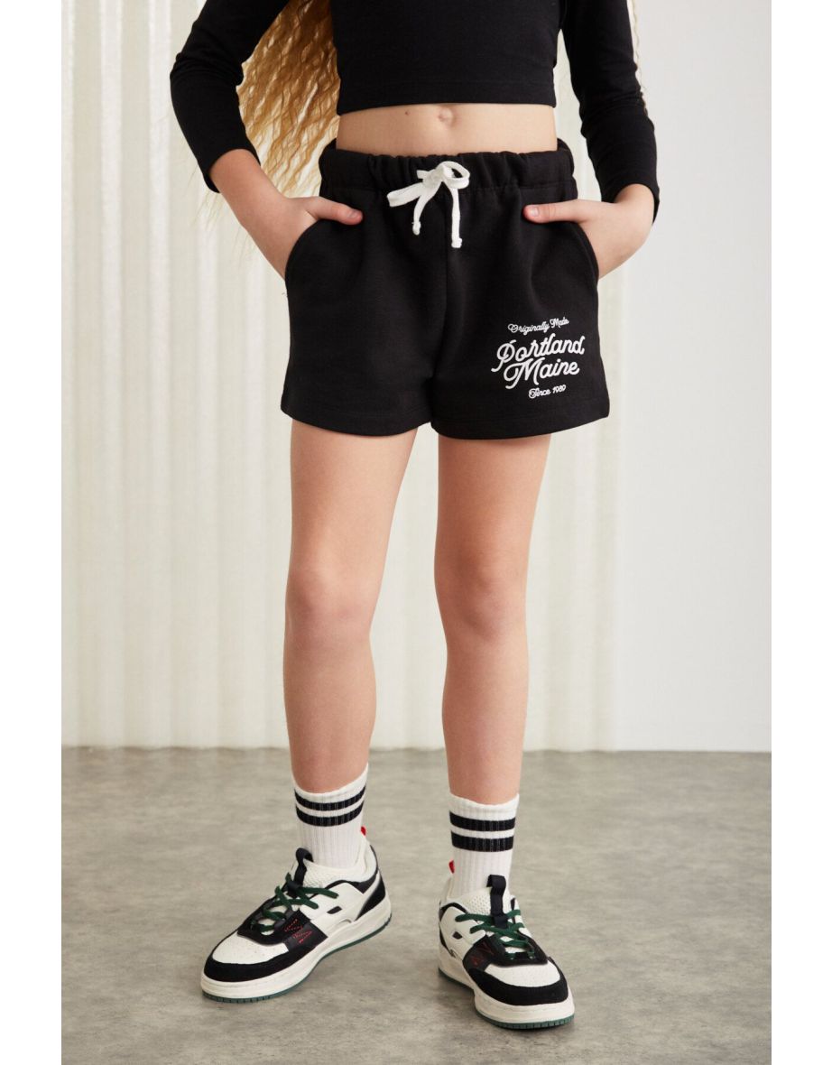 LAINEY-GRM24041 100% cotton 3 thread printed girls shorts Black Shorts